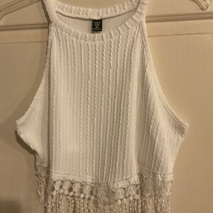 Shein White Cable-Knit Fringe Crop Tank Top 2X 40”C13”L